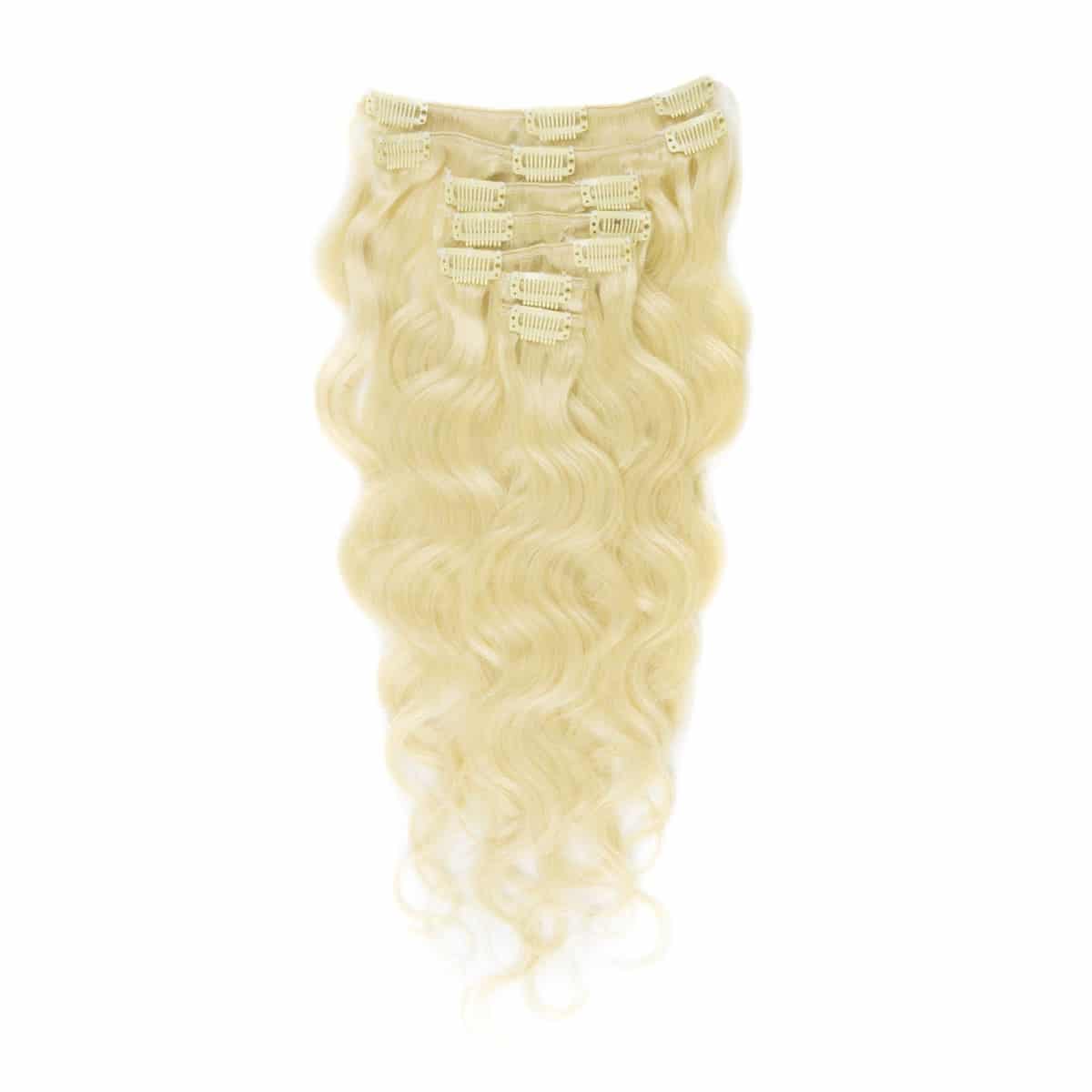Human Hair Extensions Clip On Light Blonde 55 Cm Body Wave Hair