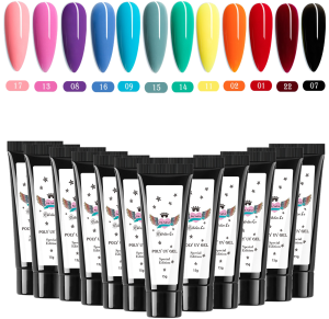 Produktbillede Special Edition Polygel-farver kunne have navne som: Rød, Pink, Sort, Blå, Lilla, Grå Grøn, Koral, Lavendel, Mynte, Blågrøn, Bourgogne, Syren, Sennep gul, Støvet Rose, Olivengrøn, Mørkegrøn, Turkis, Mandarin, Fuchsia, Periwinkle, Terracotta, Mauve, Metallisk blå, Elektrisk blå, Fersken, Magenta, Seafoam Grøn, Metallisk lilla, Kirsebærrød, Rødbrun, Rødvin, Bordeaux eller du kan blande din egen farve.