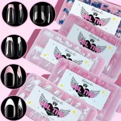 French Tip Press-On Gel Nails white, black, pink in almond or coffin shapes. Made with Soft Gel material, offers a fantastic high gloss finish. Shop now!